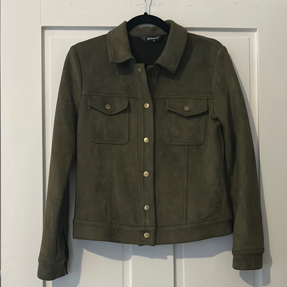 Green Suede Tailored Utility Jacket